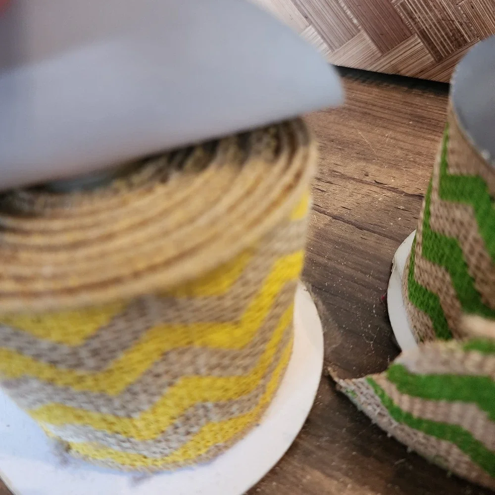 Lot of 6 Assorted Jute Ribbon Burlap Ribbon Chevron Red Green Yellow‎ Blue Black